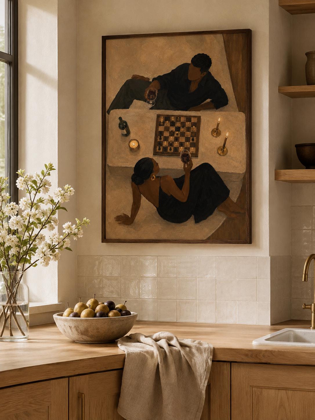 Black Couple Wall Art, Romantic African American Art, Luxury Neutral Decor