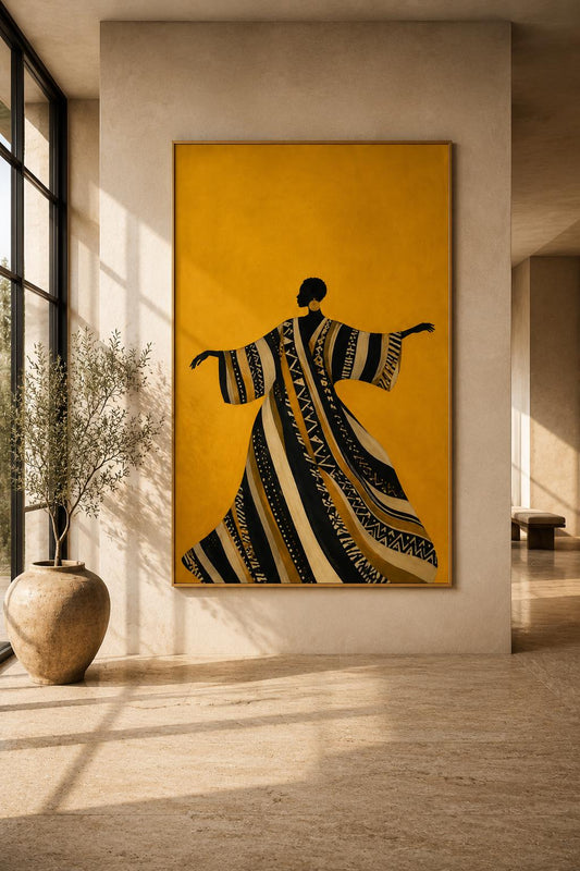 African Woman Art, Afrocentric Yellow Statement Print, Contemporary Decor