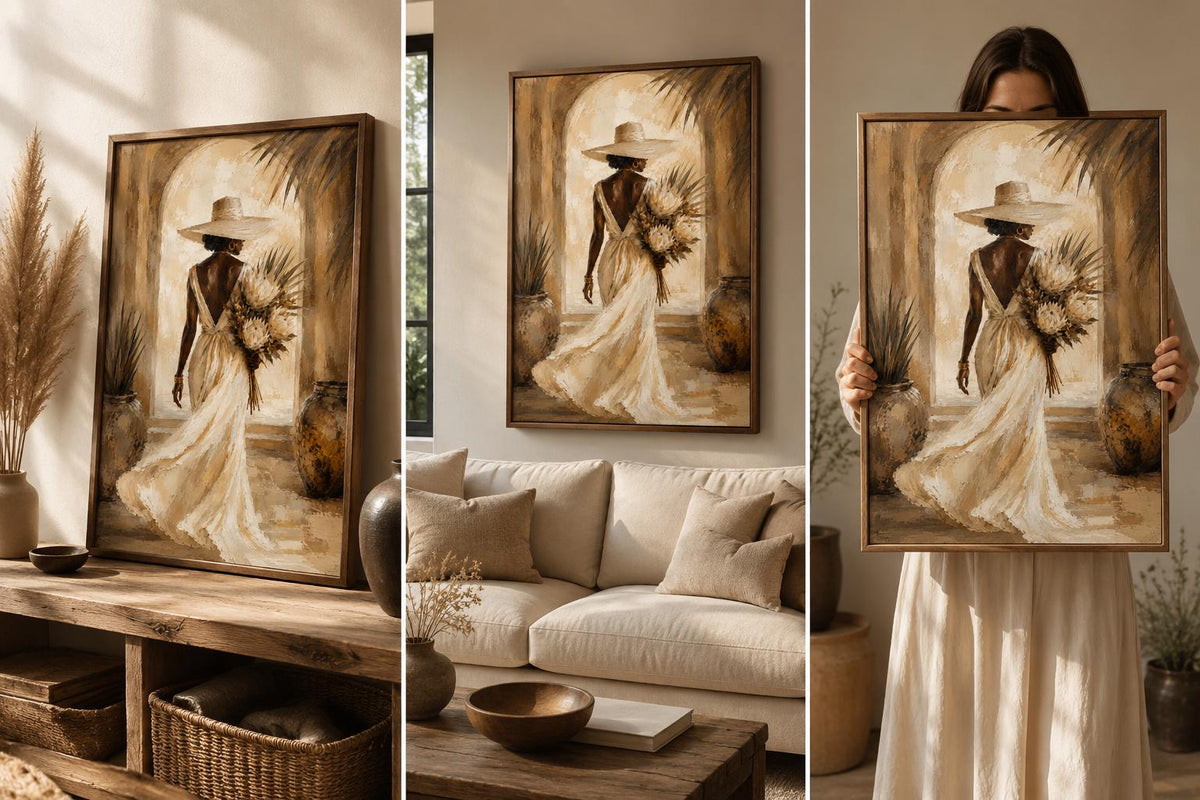 African Woman Wall Art Print | Neutral Boho Afrocentric Painting, Elegant Decor