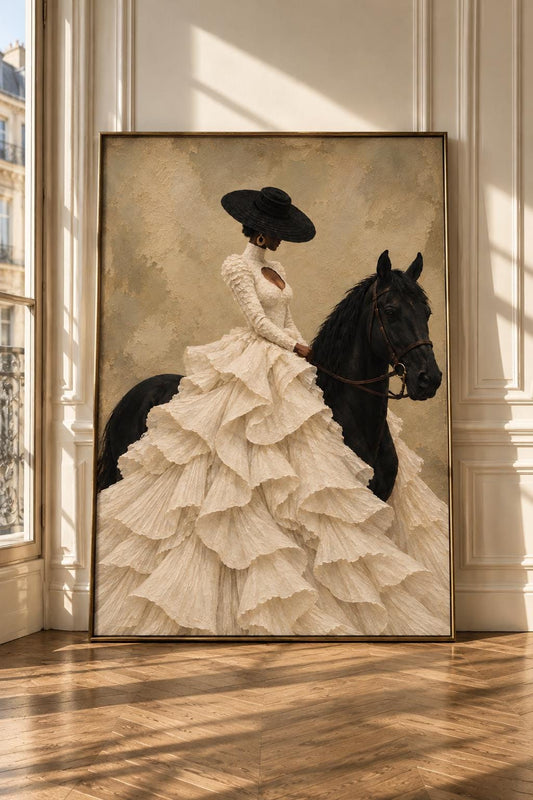 Afrocentric Horse Rider — The Ivory Rider II  ,Black woman FashionArt , Neutral Equestrian Decor