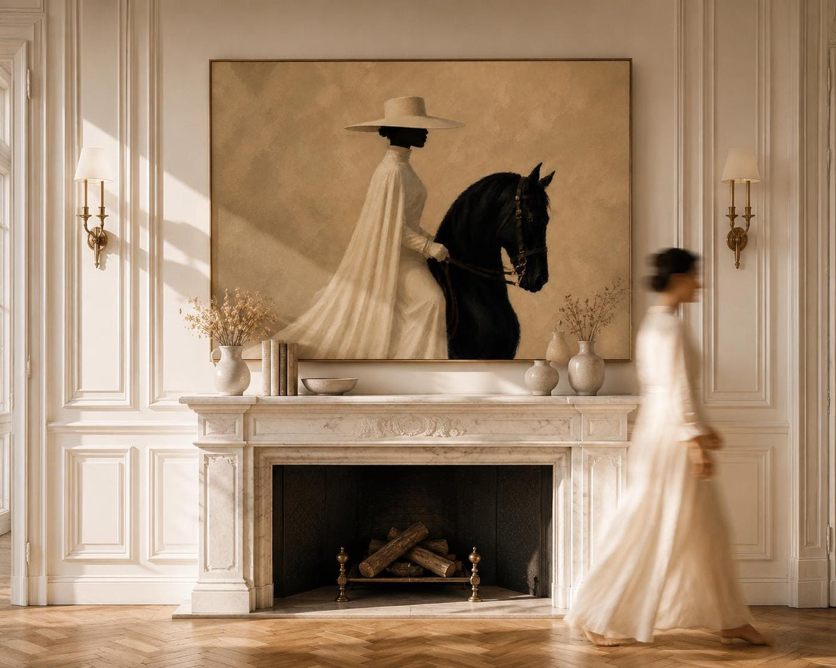 Black Woman Horse Rider Print, Afrocentric Equestrian Fashion Art