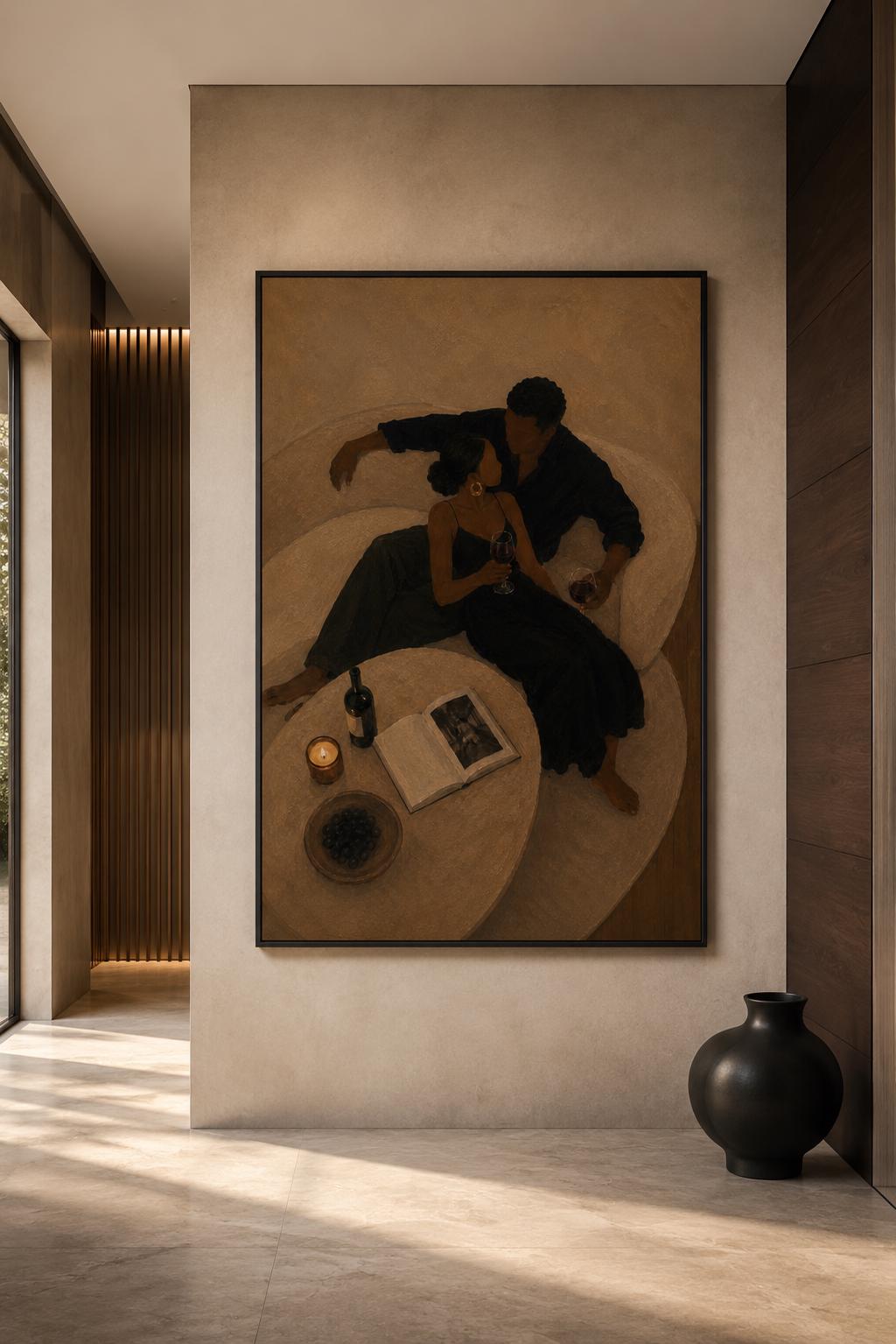 Black Couple Art Print, Romantic Neutral Wall Decor, Modern Bedroom Ar ...