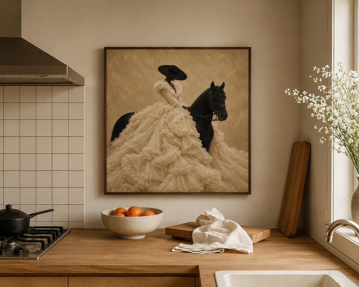 Afrocentric Horse Rider Print, Black Woman Fashion Art, Neutral Equestrian Decor