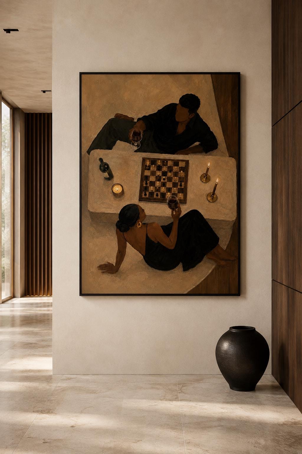 Black Couple Wall Art, Romantic African American Art, Luxury Neutral Decor