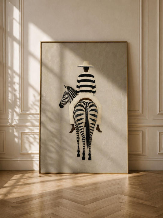 Afrocentric Zebra Art Print, Black Woman Riding Zebra, Neutral Safari  Artwork