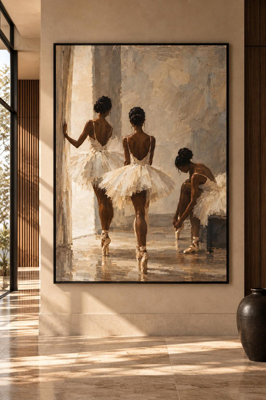 Black Ballerina Wall Art, Ballet Dancer Print, Black Girl Ballet Art, Neutral Ballerina Decor, Fine Art Print, Framed Canvas, Dancer Gift