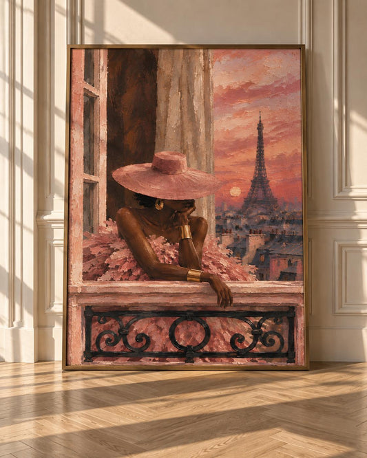 Black woman Paris Wall Art , Afrocentric Fashion Print