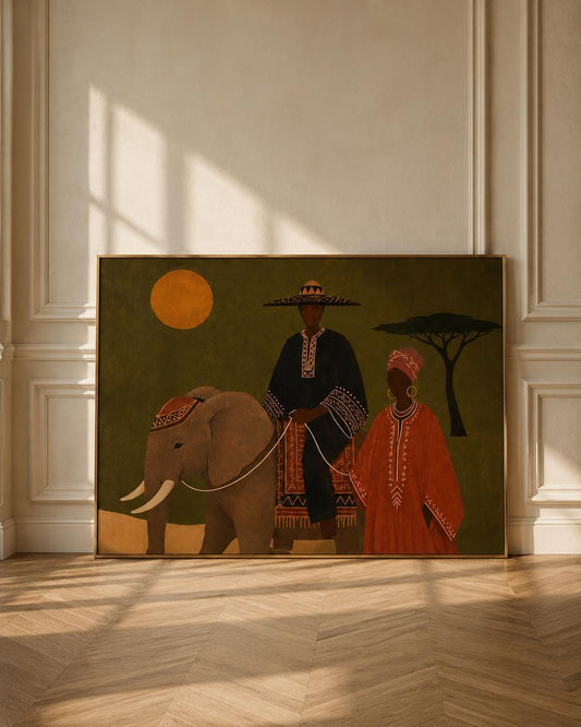 African Elephant Safari Print, Afrocentric Wall Art, Modern Landscape Decor