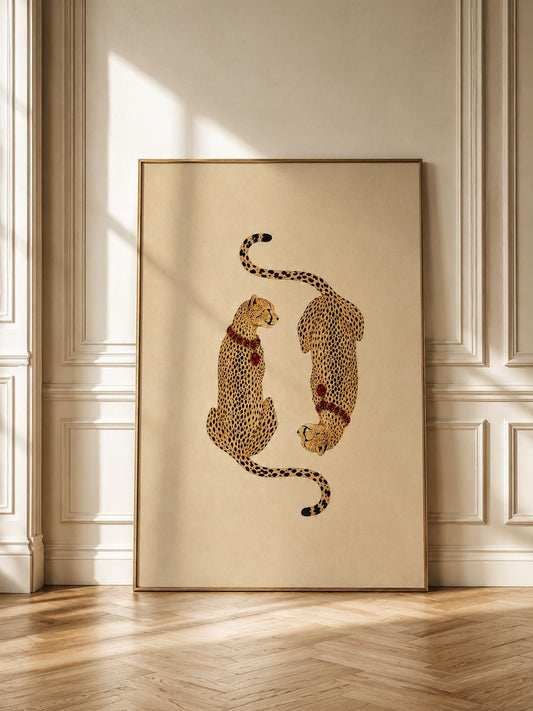 Cheetah Wall Art, Two Leopards, Ruby Jewelry, Neutral Safari Painting