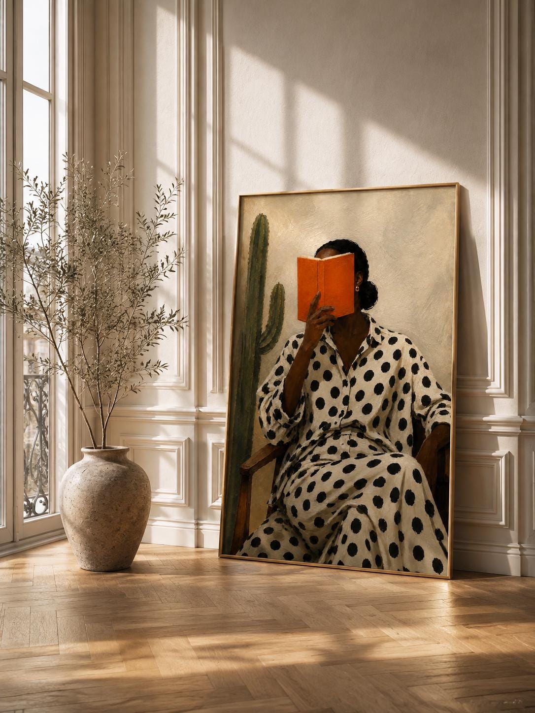 African Woman Reading Wall Art, Neutral Boho Home Decor Print