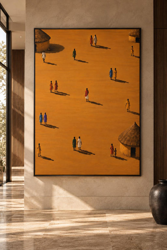 African Village Wall Art, Black African Wall Decor, African Landscape Print, Earthy Neutral Art