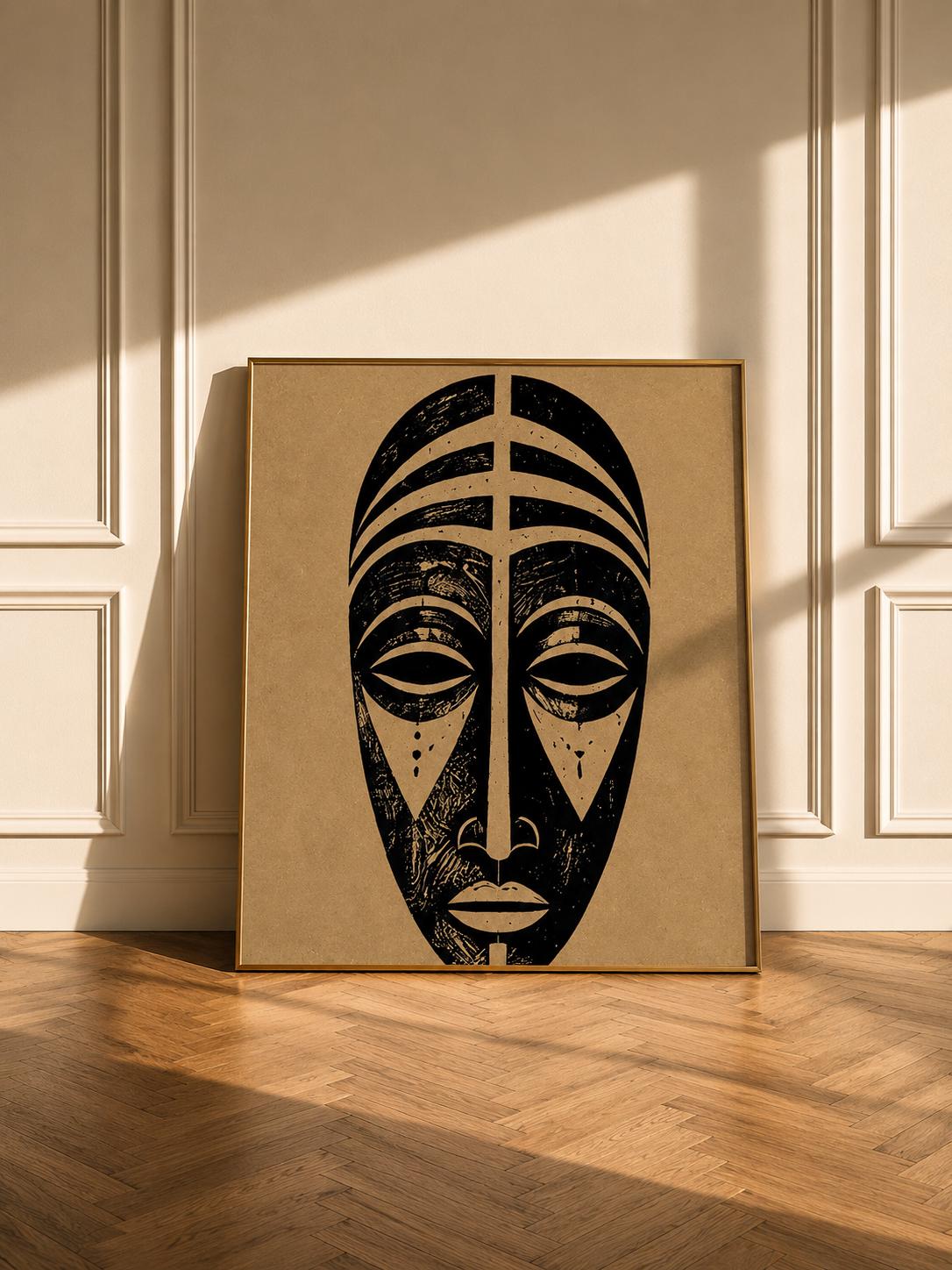 African Tribal Mask Wall Art Print, Minimalist Afrocentric Decor Poster