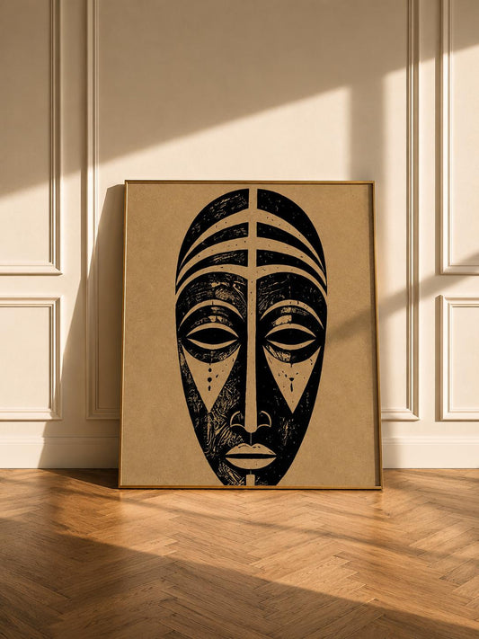 African Tribal Mask Wall Art Print, Minimalist Afrocentric Decor Poster