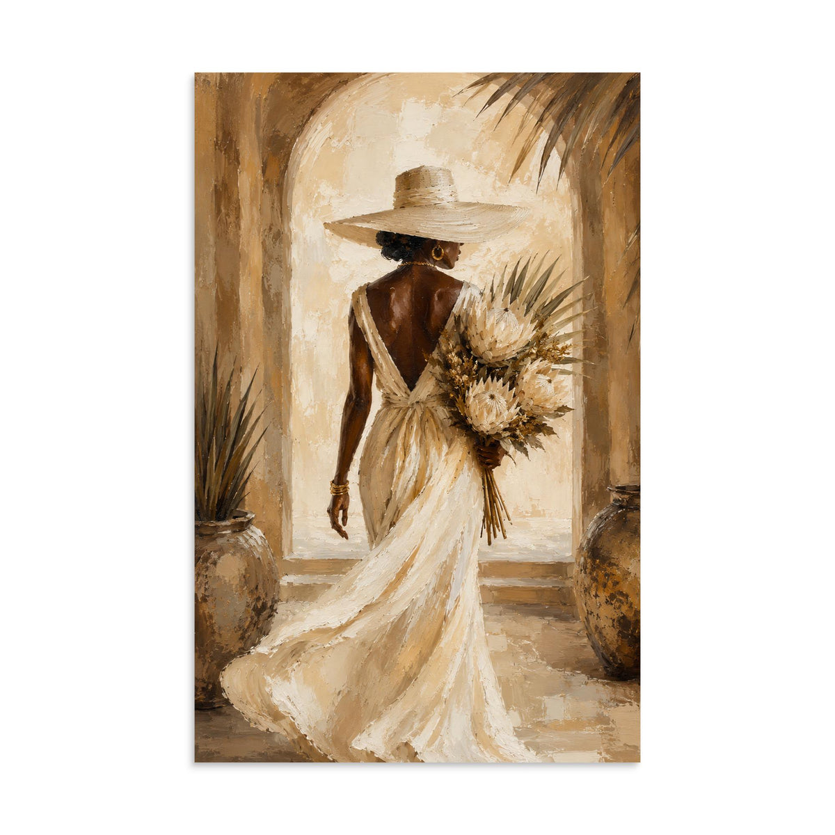 African Woman Wall Art Print | Neutral Boho Afrocentric Painting, Elegant Decor