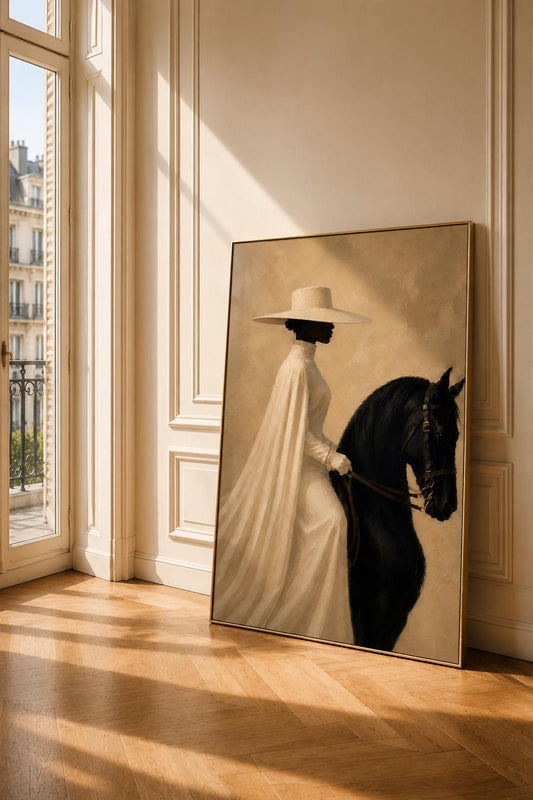 Black Woman Horse Rider Print, Afrocentric Equestrian Fashion Art