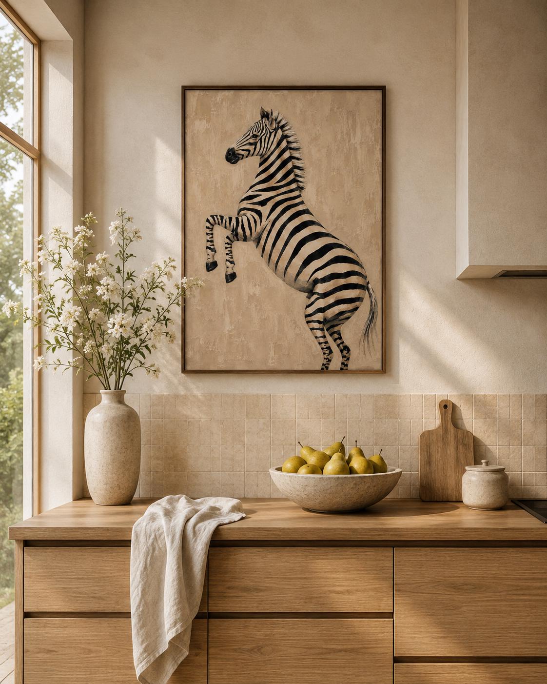 Zebra Wall Art Print, Neutral Safari Decor, Minimalist African Wildlife
