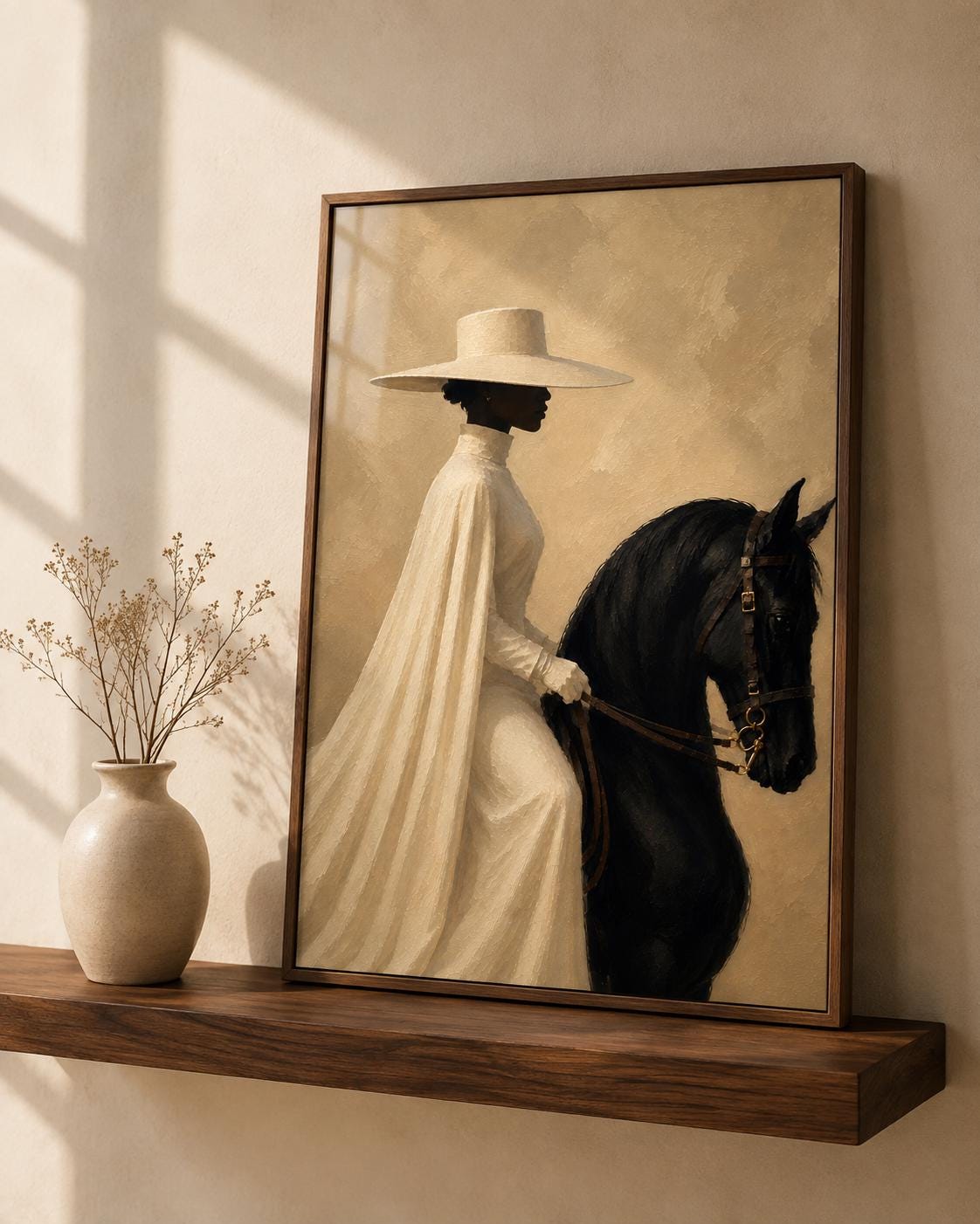 Black Woman Horse Rider Print, Afrocentric Equestrian Fashion Art