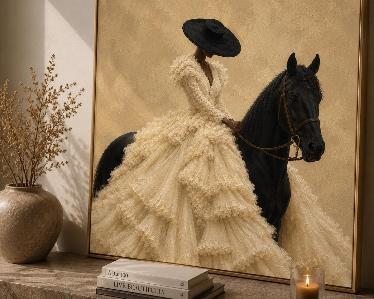 Afrocentric Horse Rider Print, Black Woman Fashion Art, Neutral Equestrian Decor