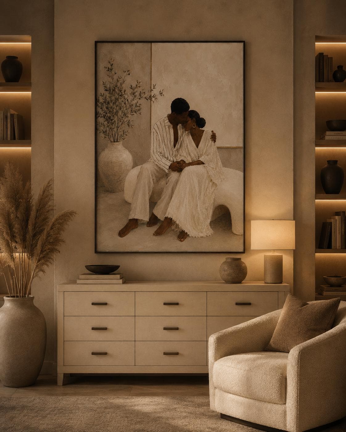 Black Couple Art Print, Romantic Wall Decor, Afrocentric Love Painting