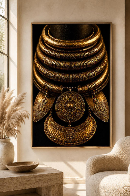 African Tribal Gold Statement Poster, Ashanti Inspired Luxury Wall Art *Glossy Finish